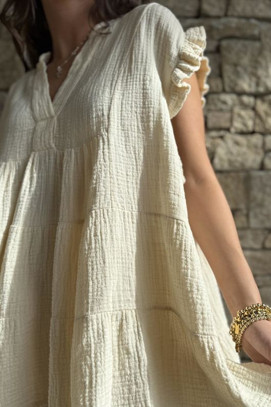 Tasha Cushion Cotton Cap Sleeve Tier Top Vanilla